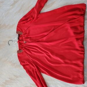 Vibrant Red Blouse with Gold Details